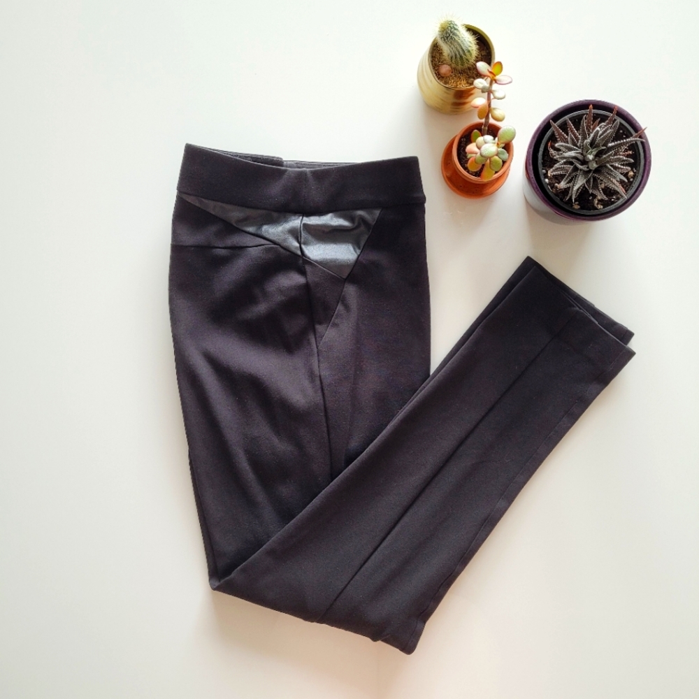 Black trousers with faux leather details